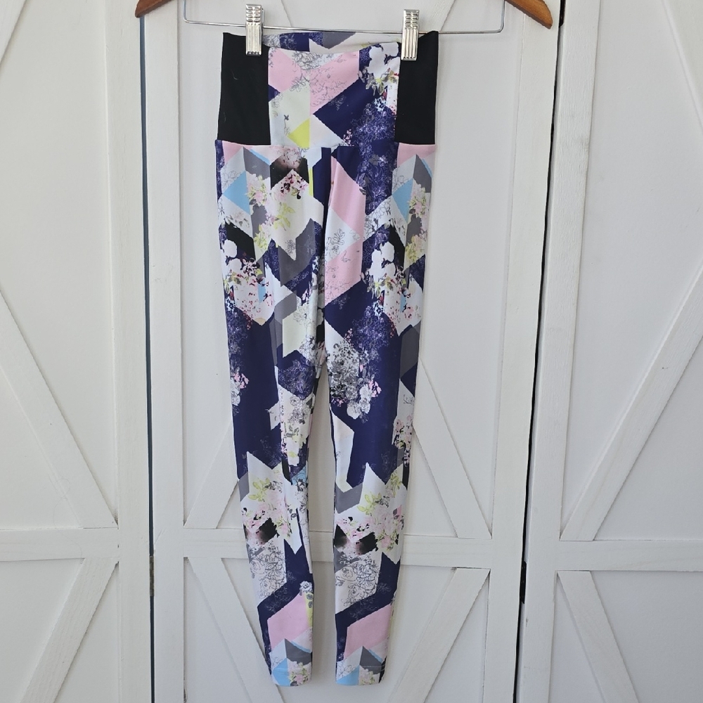 Artisan Girls Navy, Pink, White & Black Geometric Floral Leggings